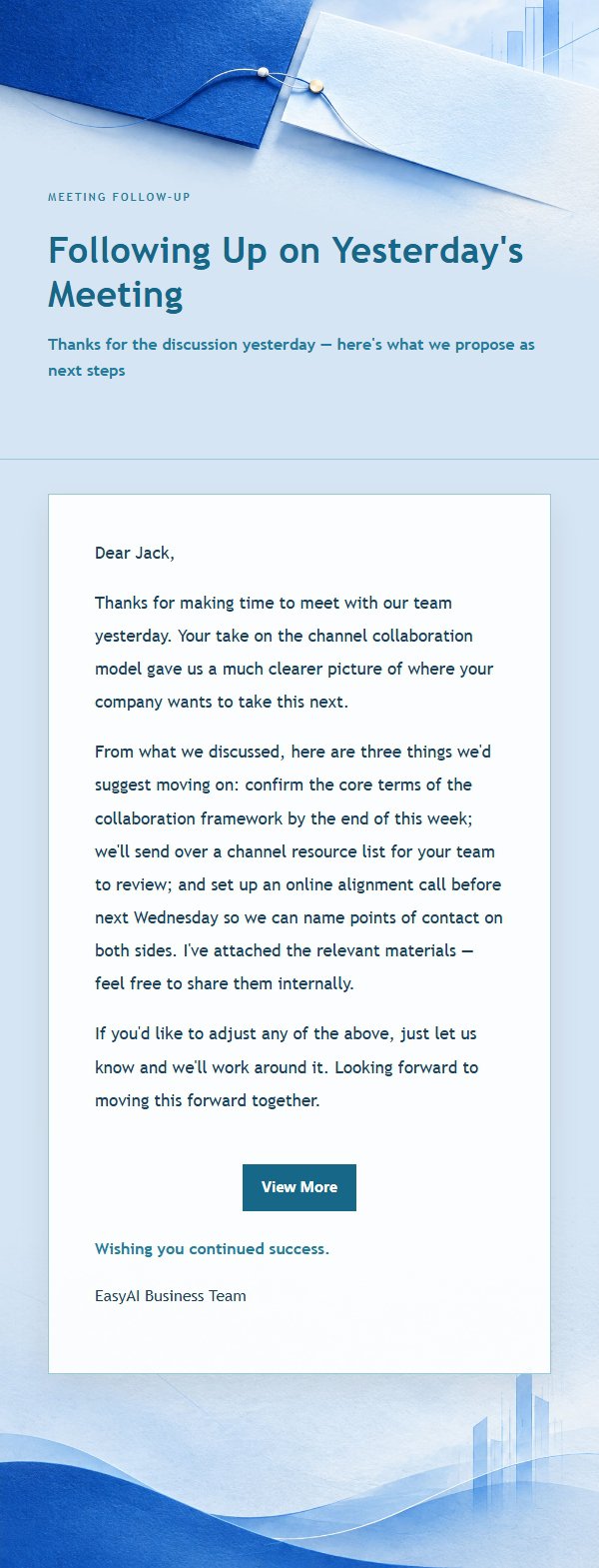 Cobalt Teal Business Collaboration Follow-Up Email