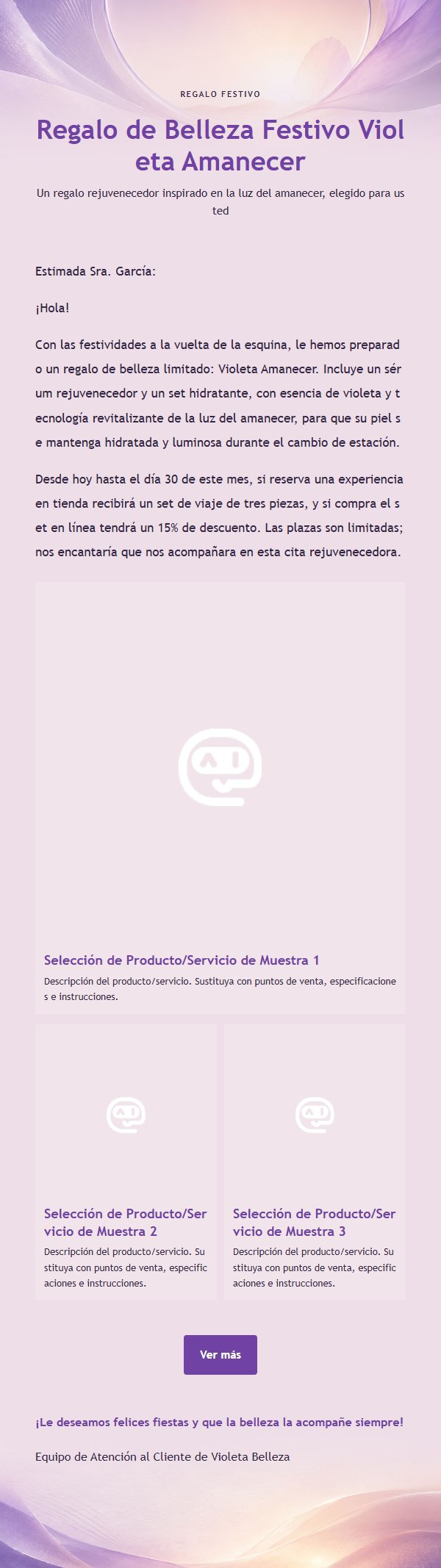 Correo de Marketing de Belleza Violeta Amanecer