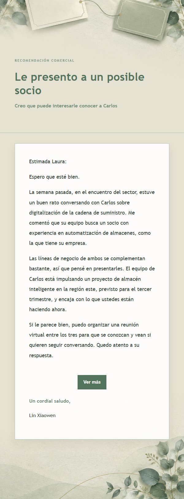 Correo de Recomendación Comercial Salvia Marfil