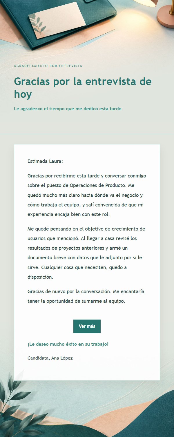 Carta de Agradecimiento Post-Entrevista Melocotón y Verde