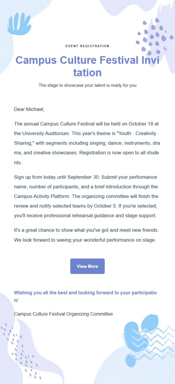 Blue Watercolor Campus Notice Email 2