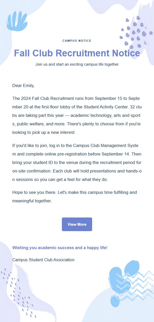 Blue Watercolor Campus Notice Email