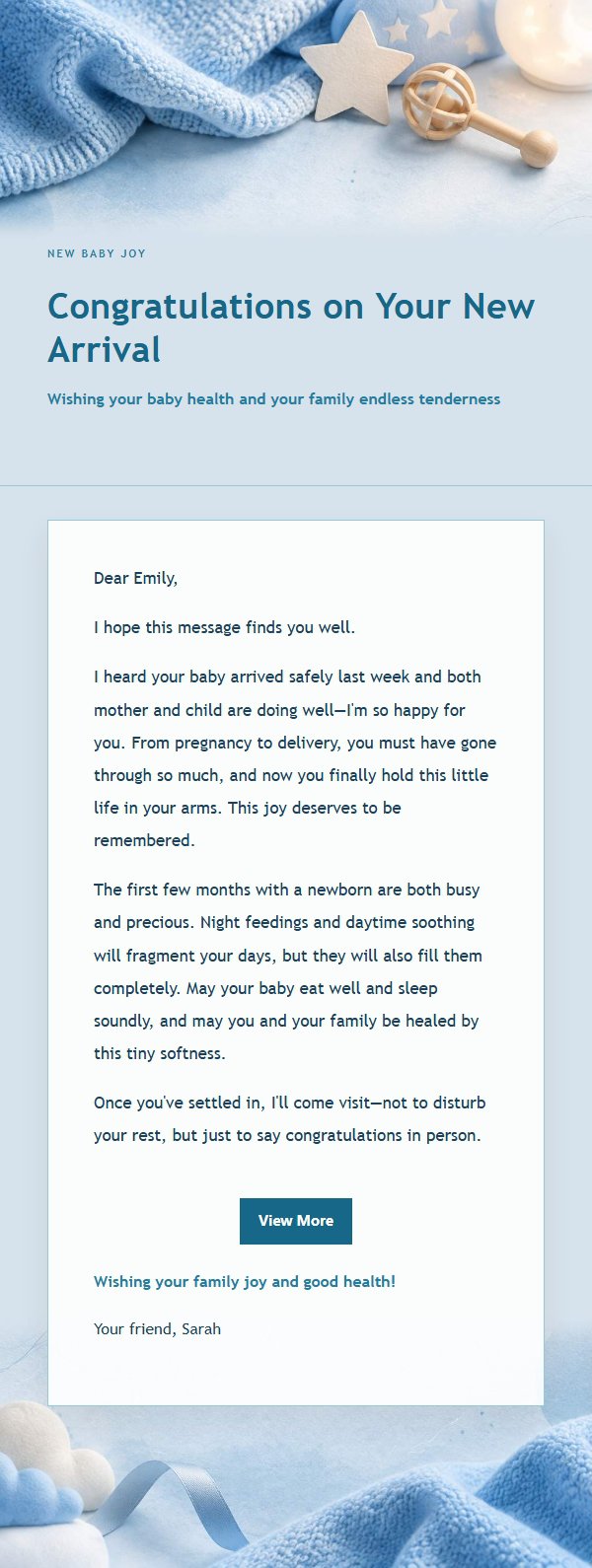 Cobalt Teal Newborn Blessing Email