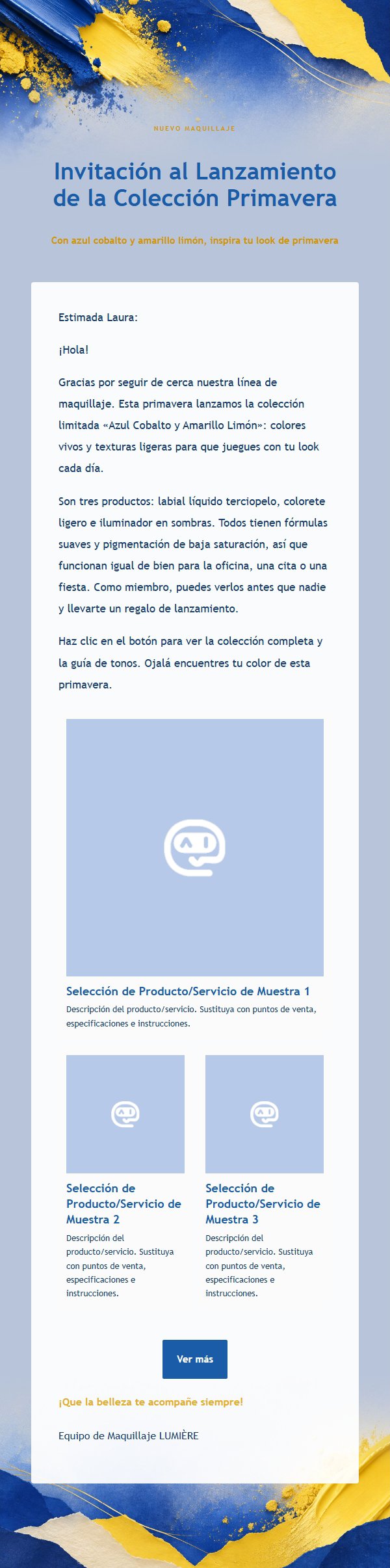 Campaña de Maquillaje Azul Cobalto y Amarillo Limón