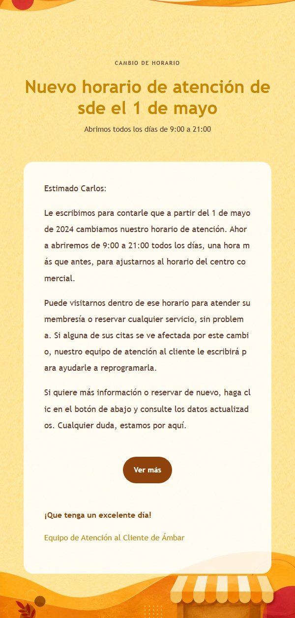 Aviso de Cambio de Horario Ámbar Naranja