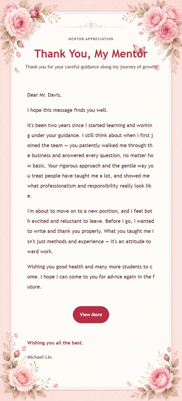 Pink Rose Farewell Thank-You Letter 2