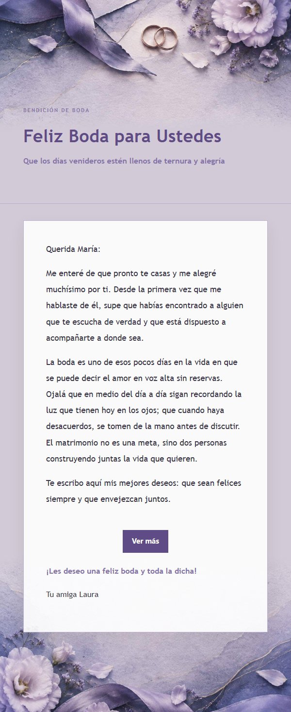 Carta de Bendición Nupcial en Lila Tinta