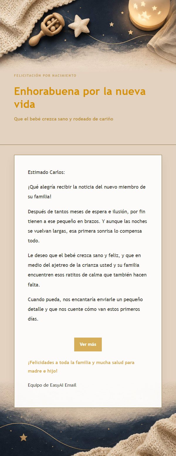 Felicitación por Nacimiento Azul y Dorado