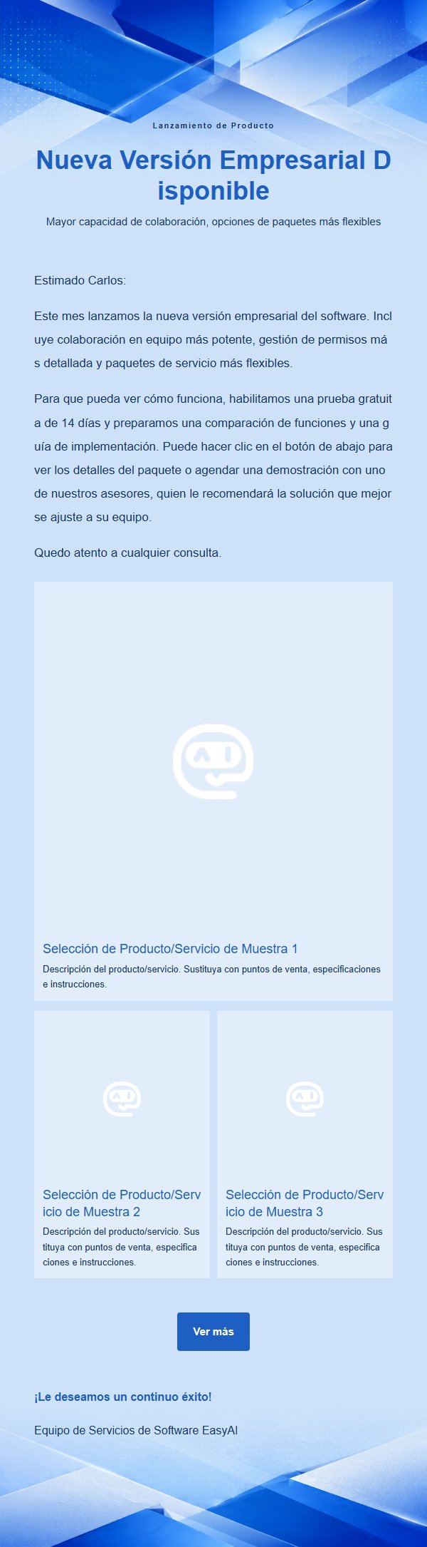 Correo de Promoción de Software Azul Cobalto