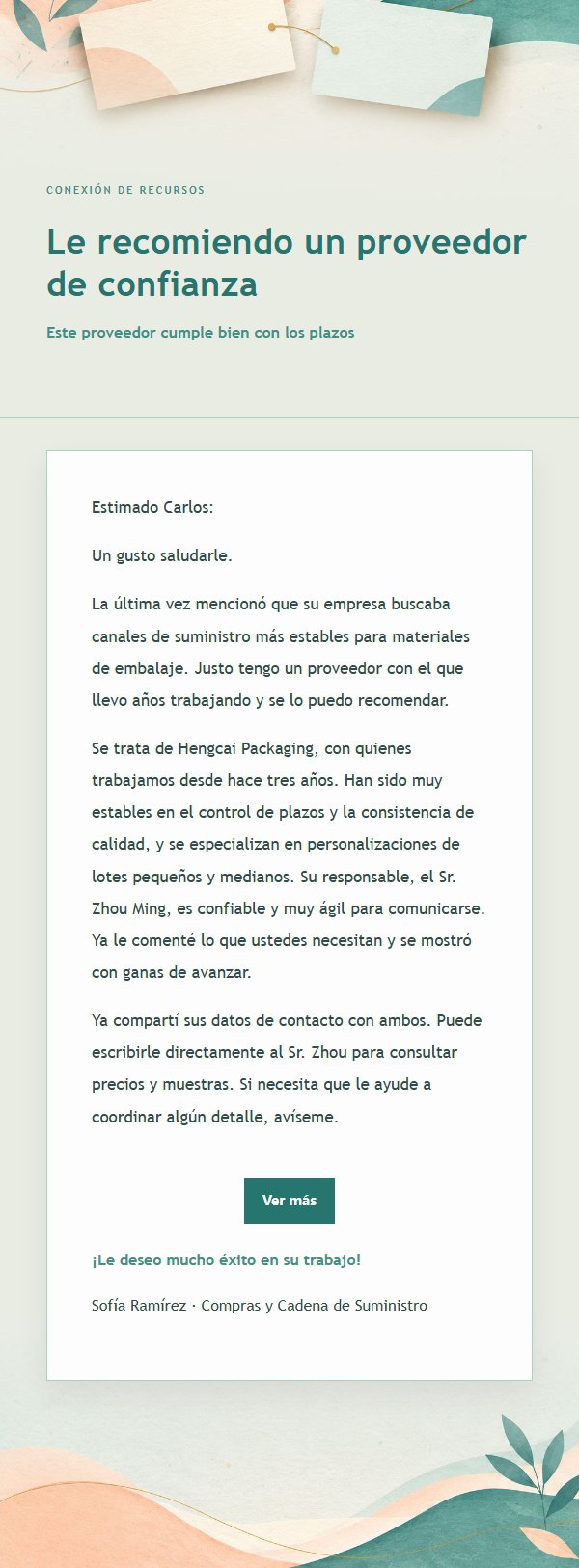 Correo de Recomendación Comercial Melocotón y Verde 2
