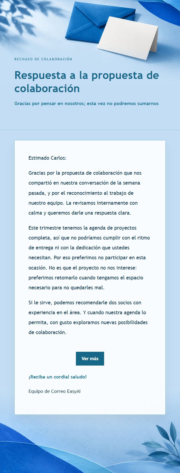 Correo de Rechazo Cortés Azul Cobalto
