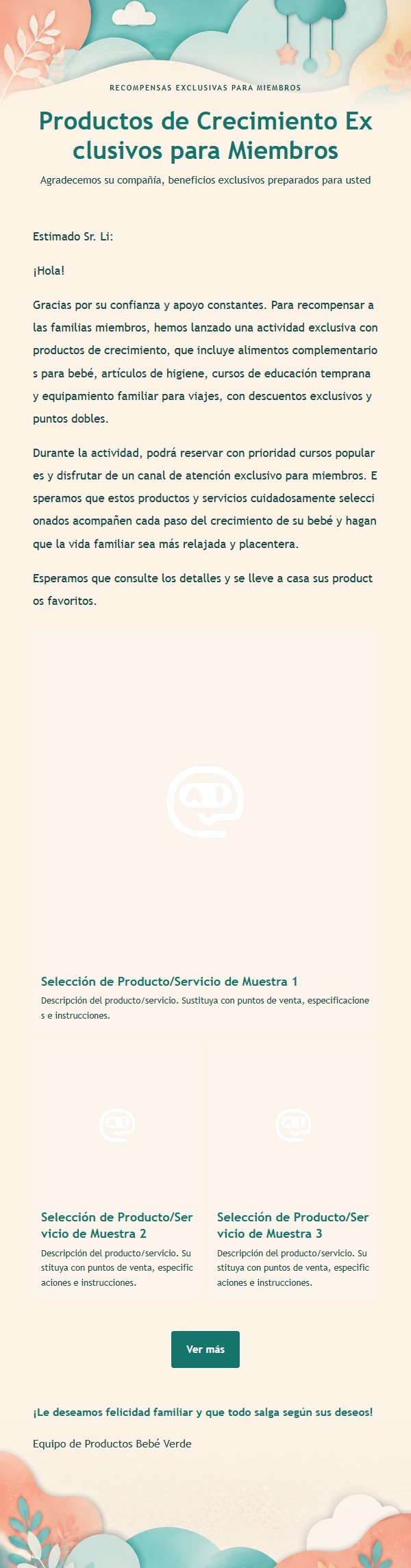Boletín de Productos para Bebé y Familia Verde y Coral 2