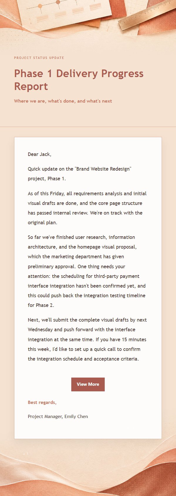 Coral Champagne Project Status Update Email