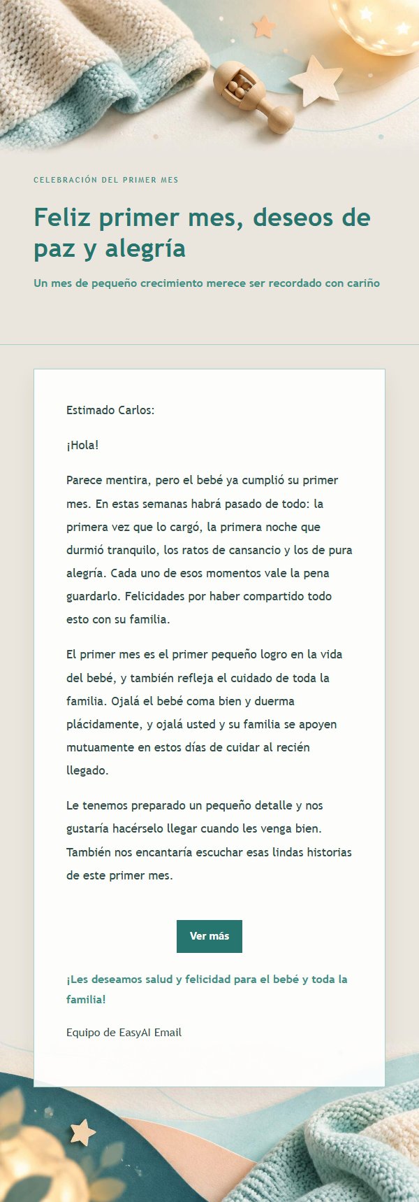 Carta de Felicitación por Nacimiento Melocotón y Verde 2