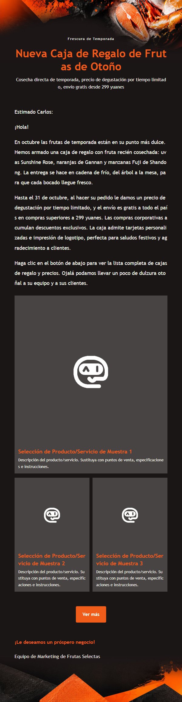 Correo de Marketing Alimentario Naranja y Negro