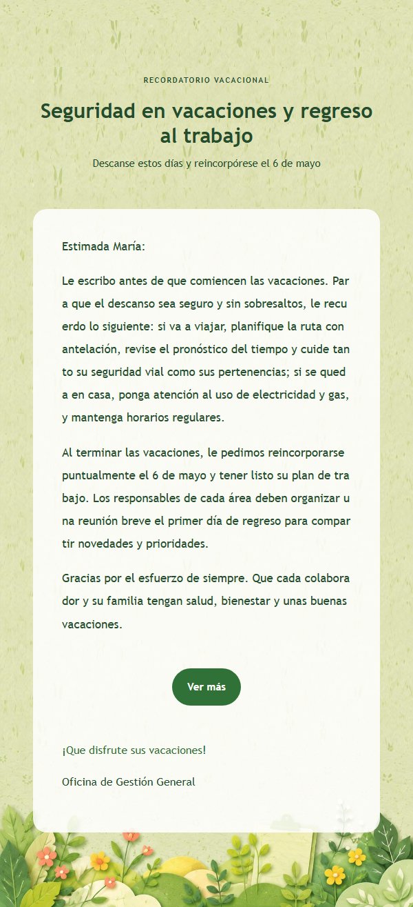 Aviso de Vacaciones con Flores de Papel Verde 2