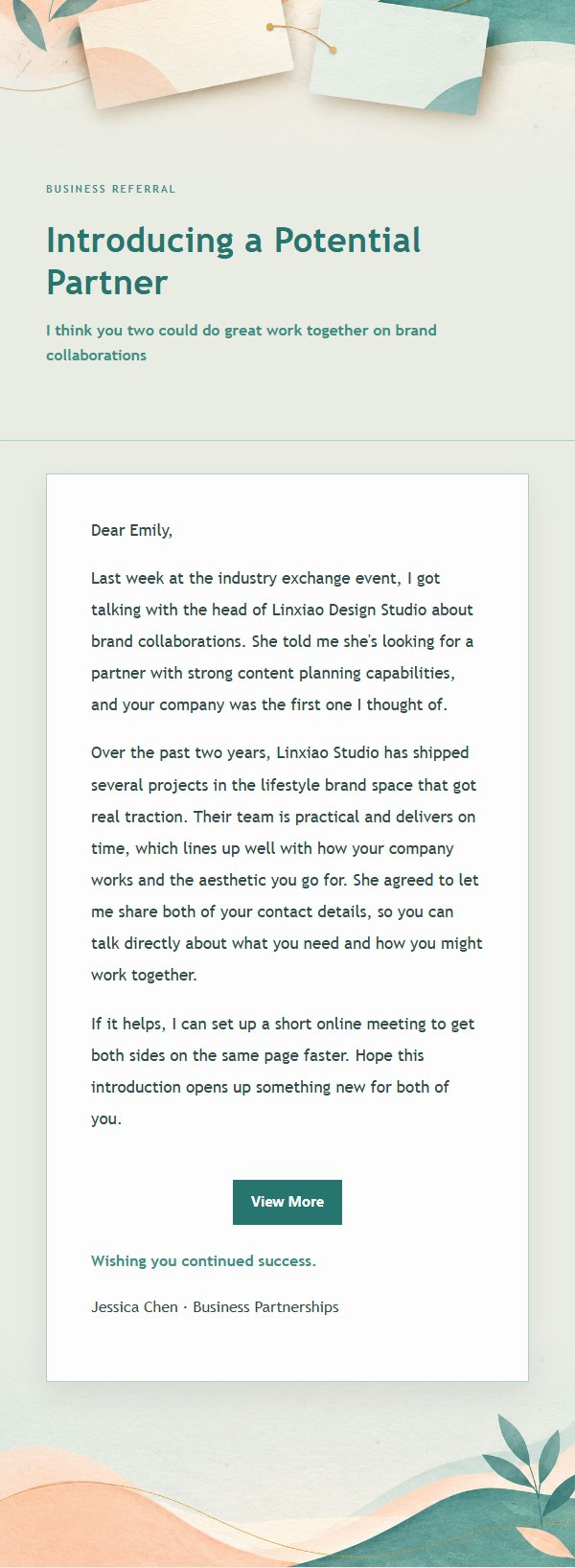 Peach & Teal Business Referral Email