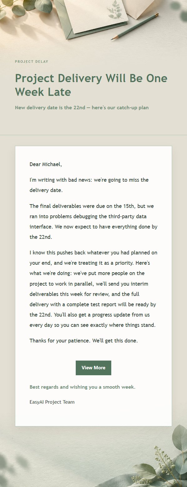 Sage & Ivory Postponement Apology Email 2