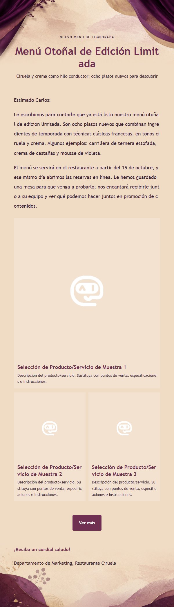 Menú de Restaurante Ciruela y Crema