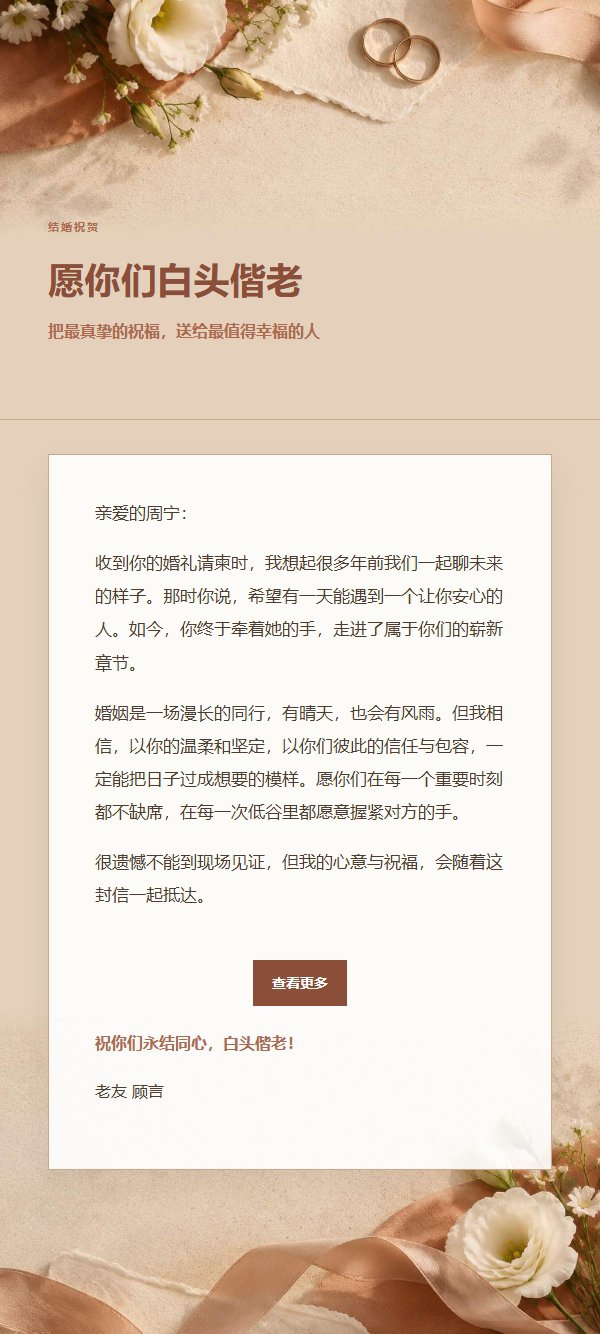 陶土奶油婚礼祝福信 2
