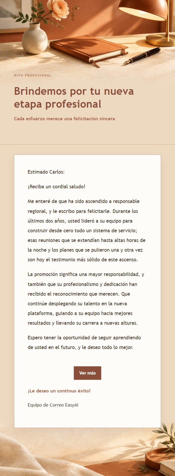 Carta de Felicitación por Ascenso Estilo Terracota y Crema 2