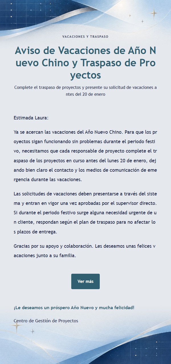 Plantilla de Notificación de Agenda en Índigo 2
