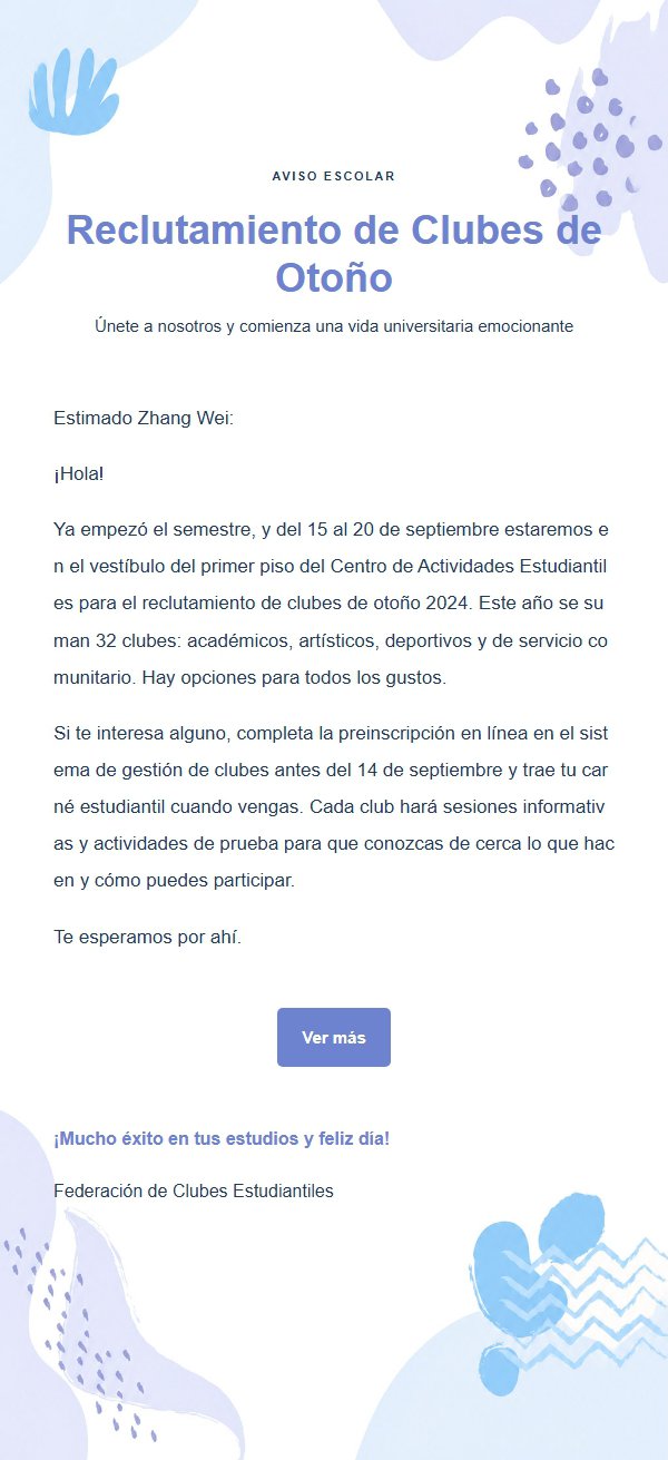 Aviso Escolar Acuarela Azul