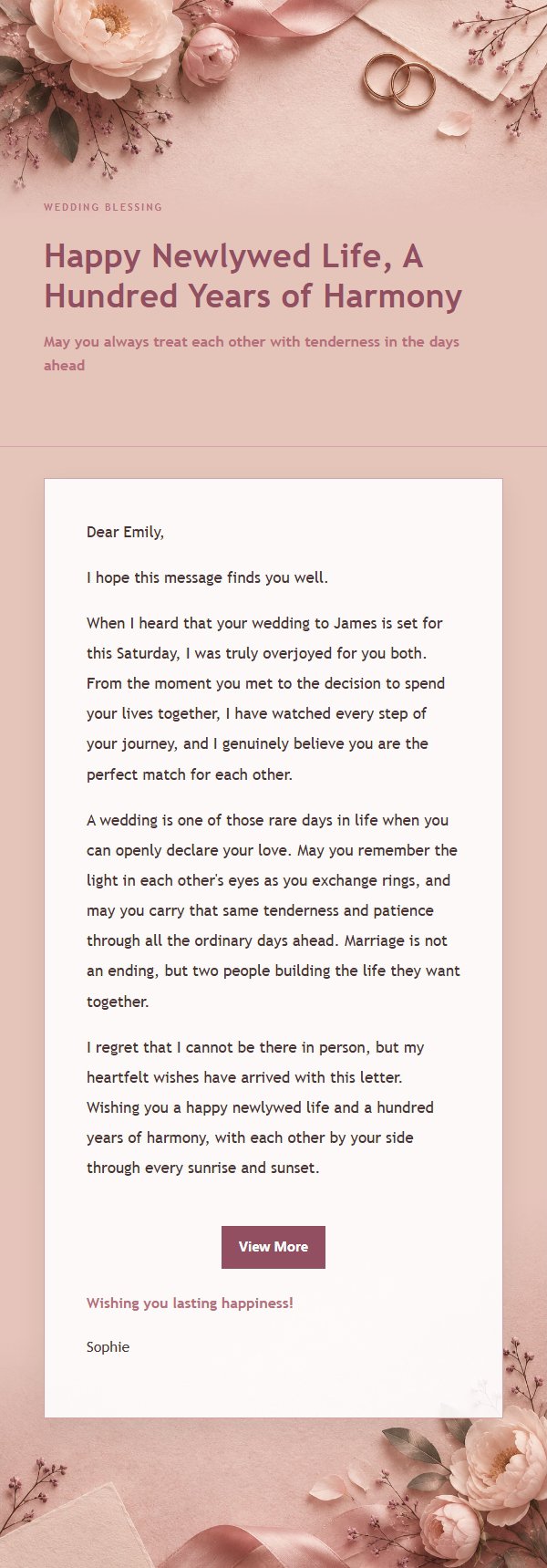 Rose Editorial Wedding Blessing Email
