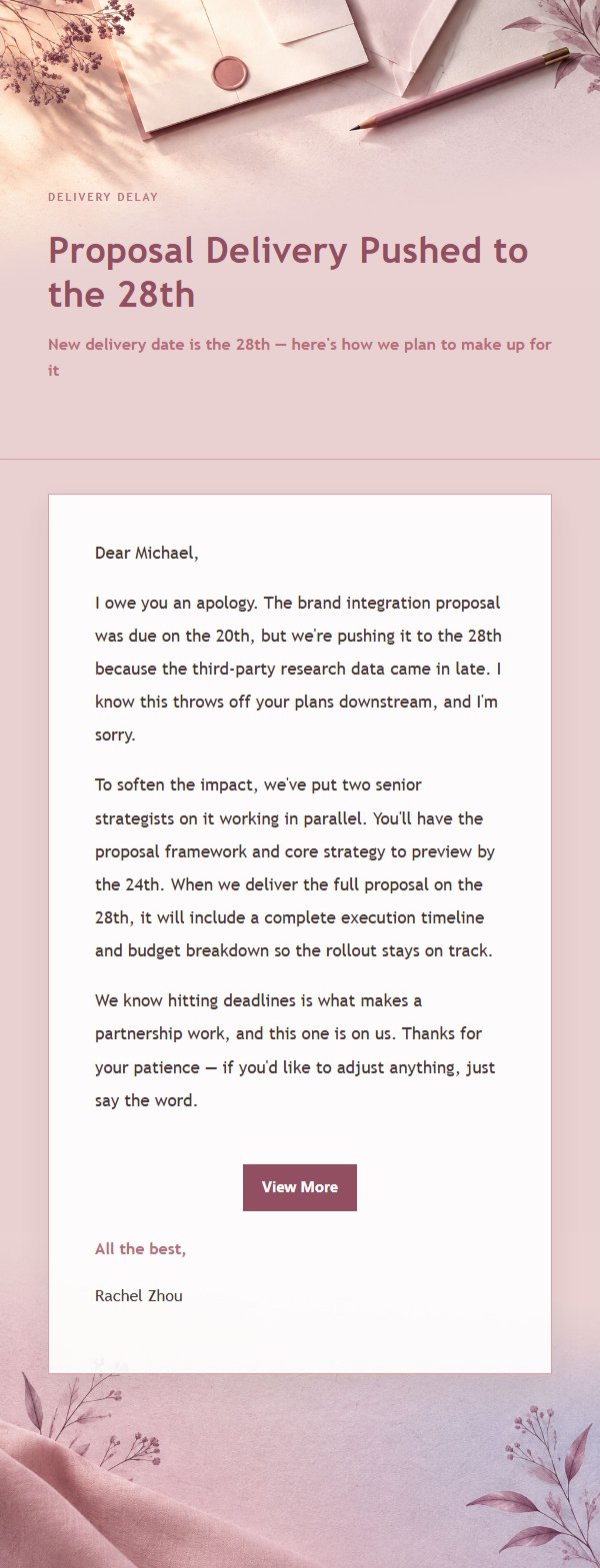 Rose Editorial Delay Apology Email 2