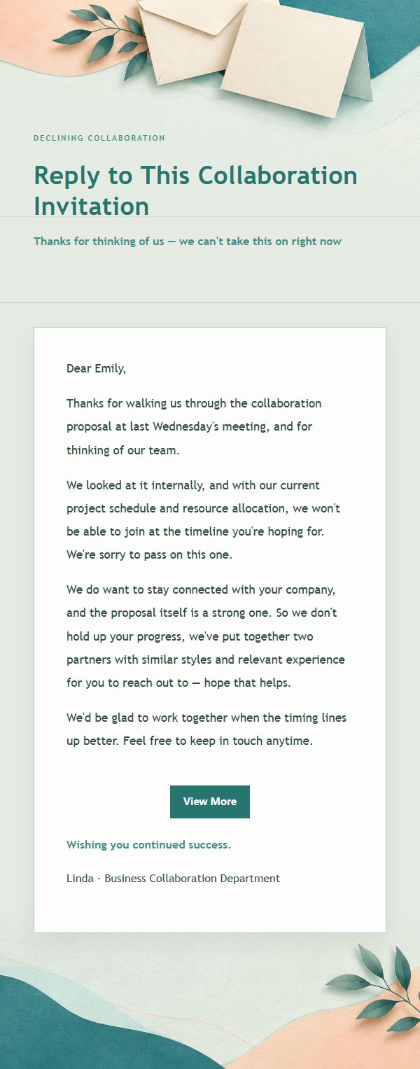 Peach & Teal Polite Decline Email