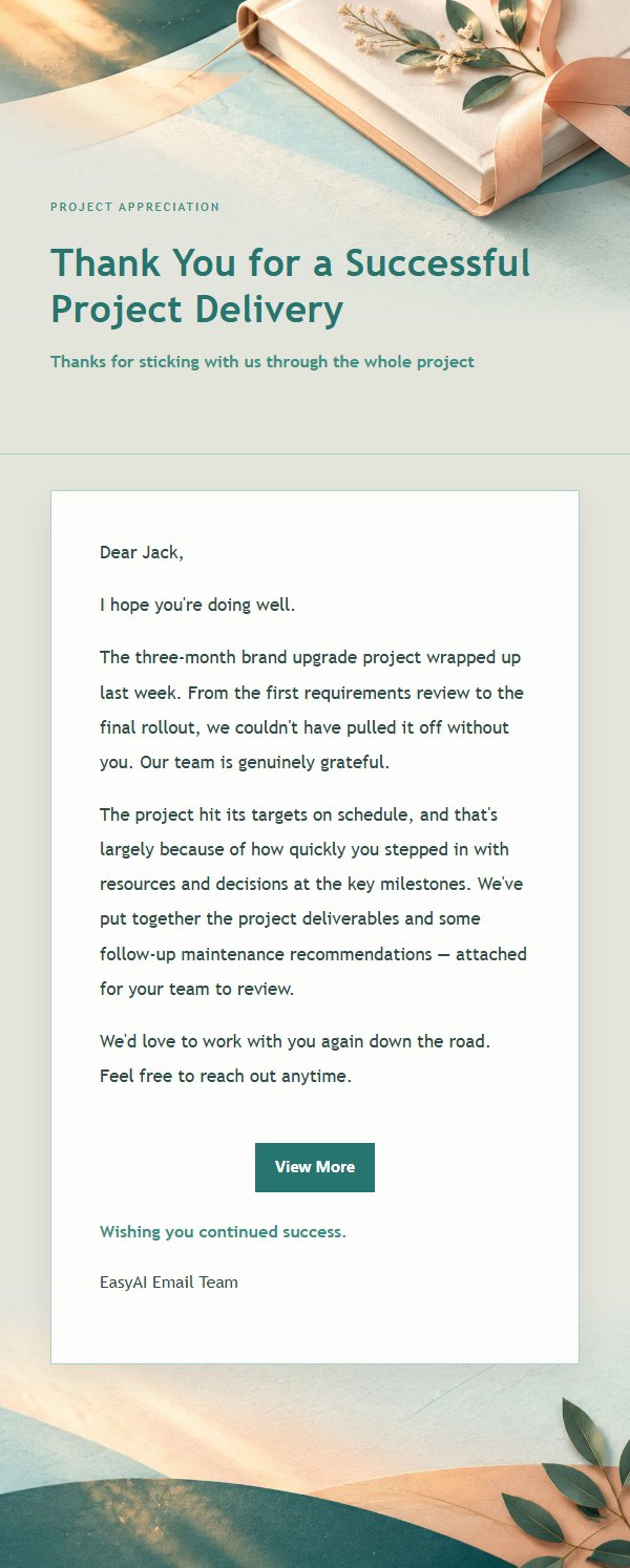 Peach & Teal Project Completion Thank-You Email
