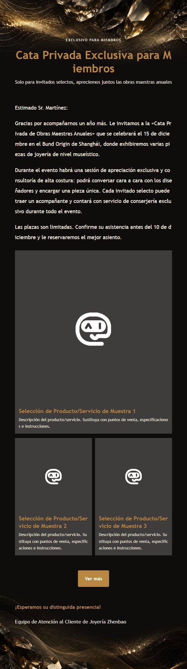 Carta de Marketing de Alta Gama con Joyería de Obsidiana y Champán 2