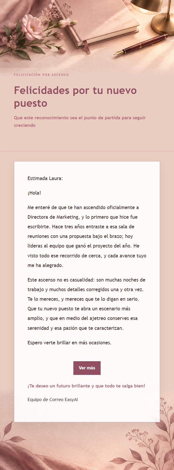 Carta de Felicitación por Ascenso Estilo Editorial Rosa