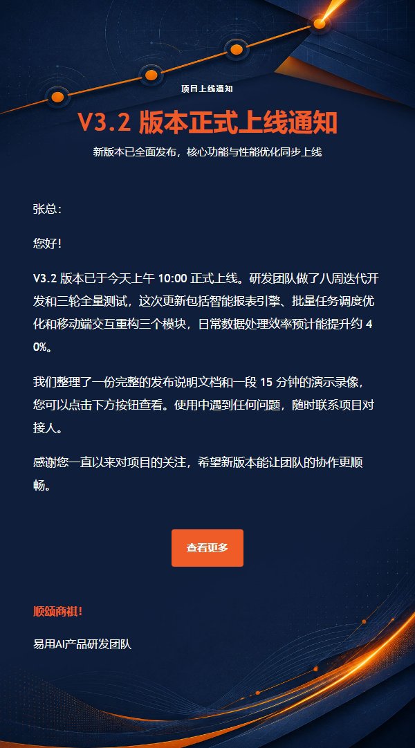 橙色深蓝项目里程碑通知邮件