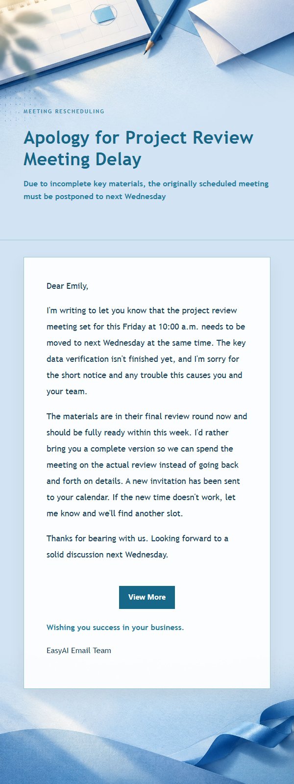 Cobalt Blue Delay Apology Email