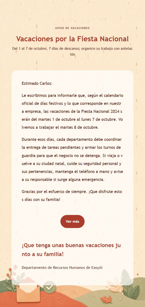Aviso de Vacaciones Coral y Luz Solar