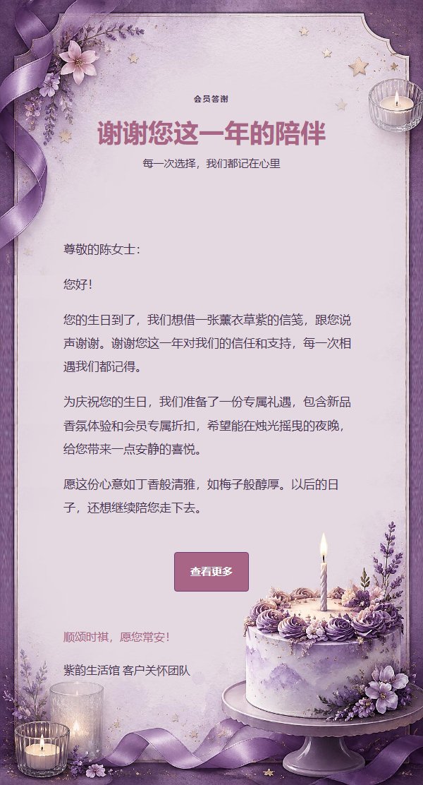 烛光信笺·紫韵私语生日祝福邮件 2