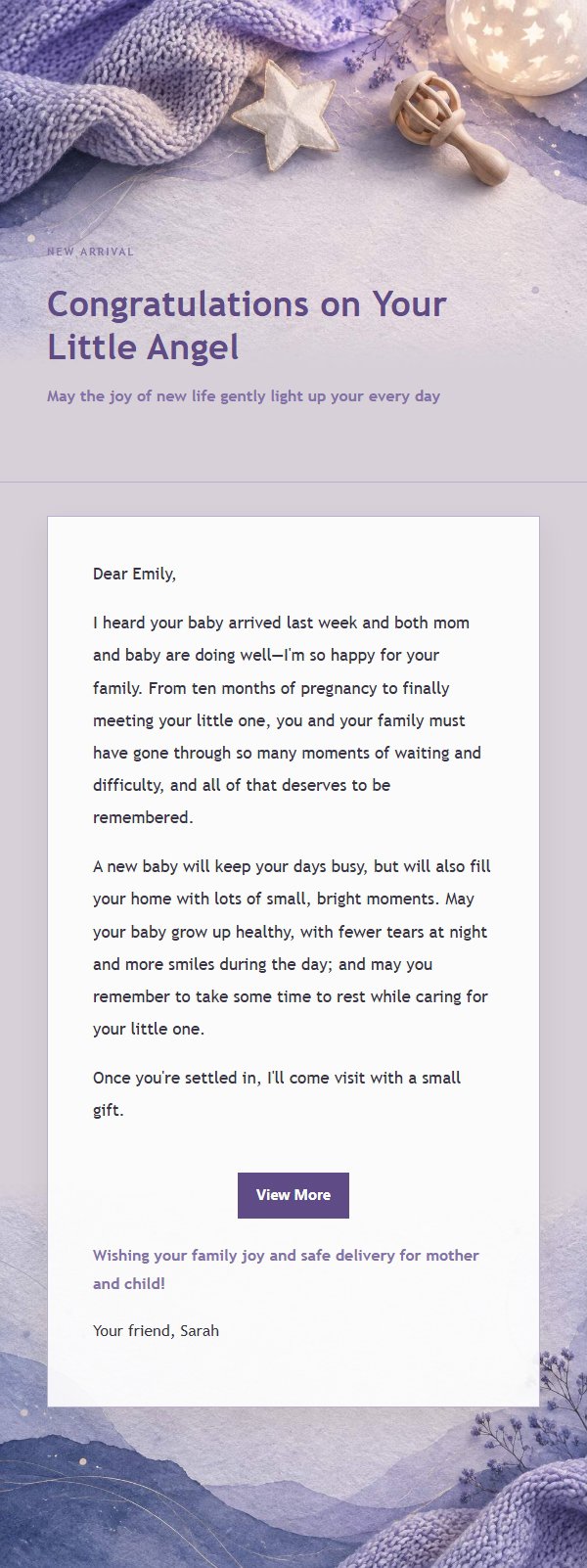 Lilac Ink Newborn Blessing Letter