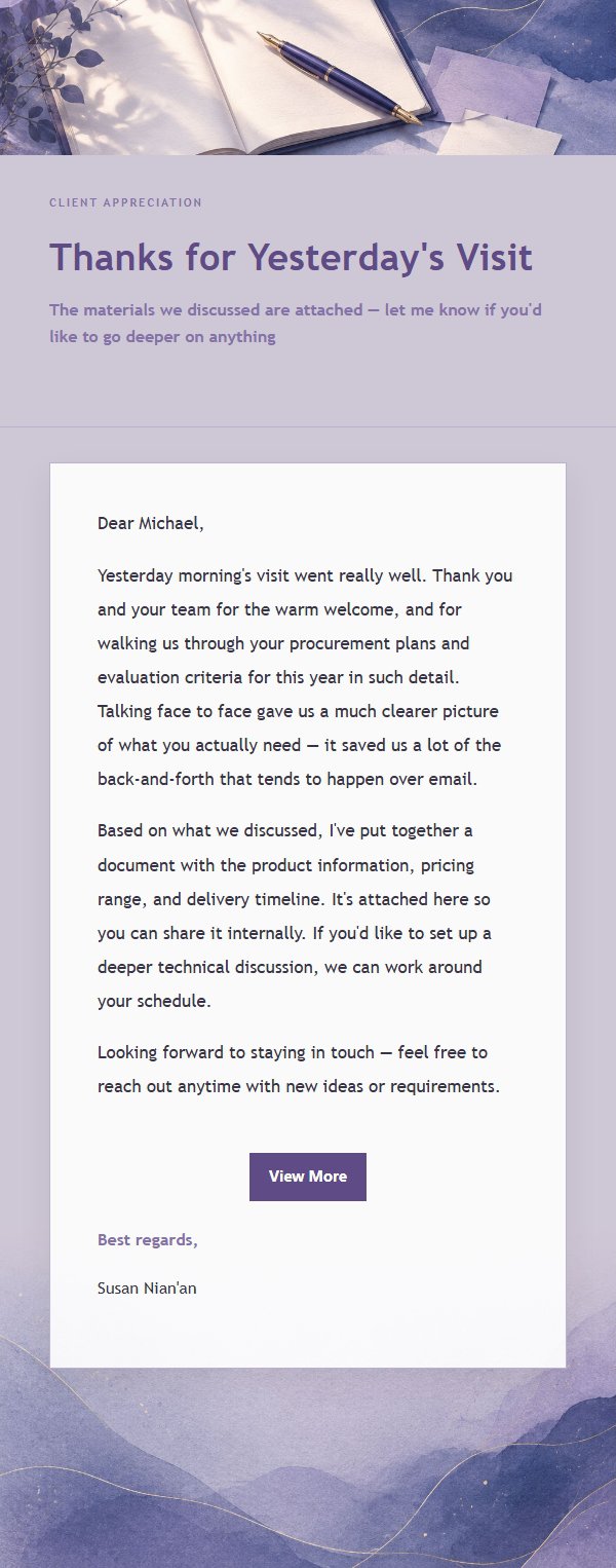 Lilac Ink Post-Meeting Thank-You Email 2