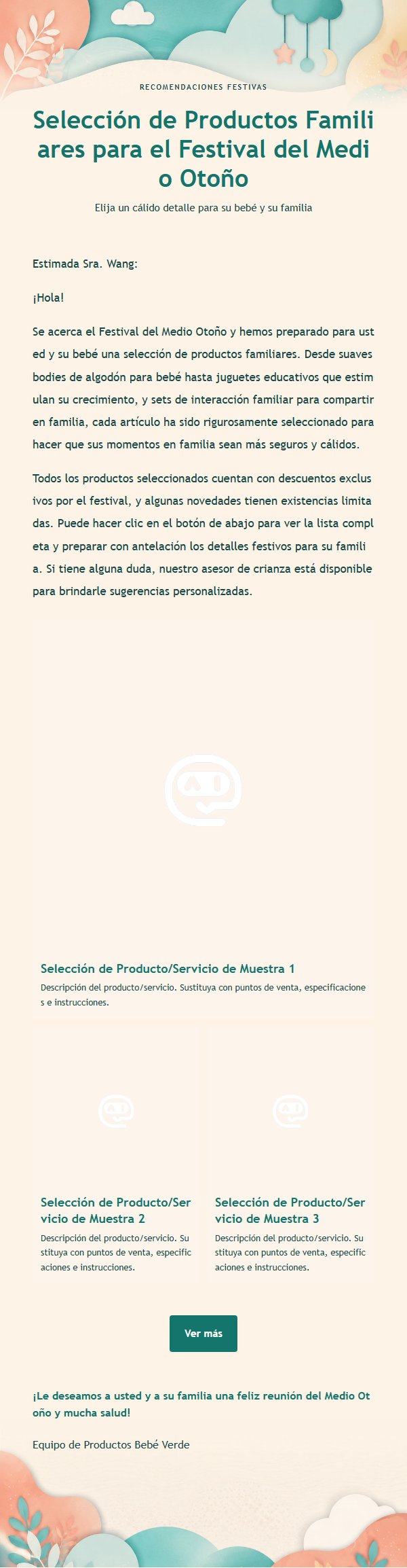 Boletín de Productos para Bebé y Familia Verde y Coral