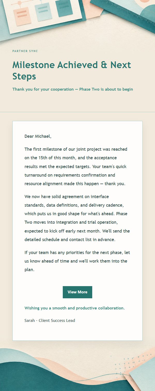 Peach & Teal Project Status Update Email 2