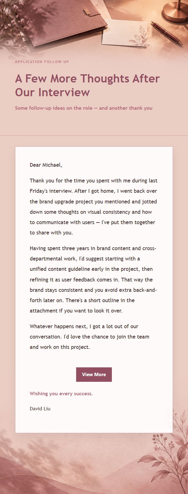 Rose Editorial Post-Interview Thank-You Email 2