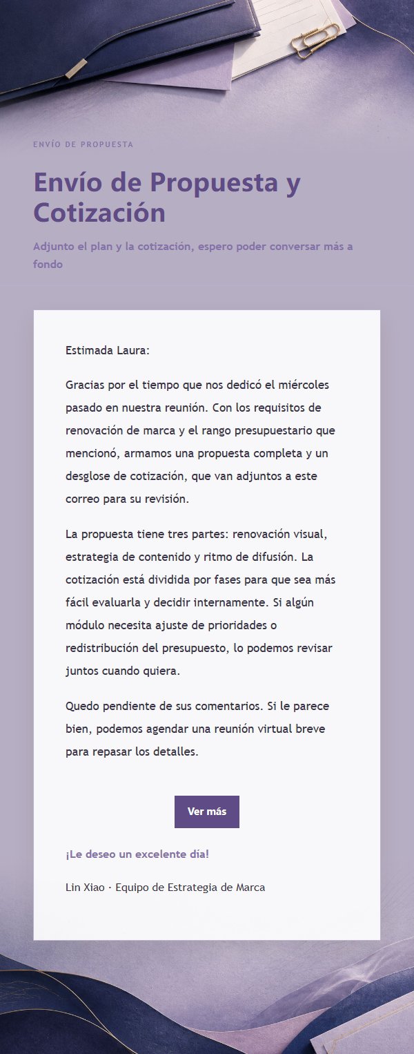 Correo de Propuesta y Cotización Estilo Lila Tinta