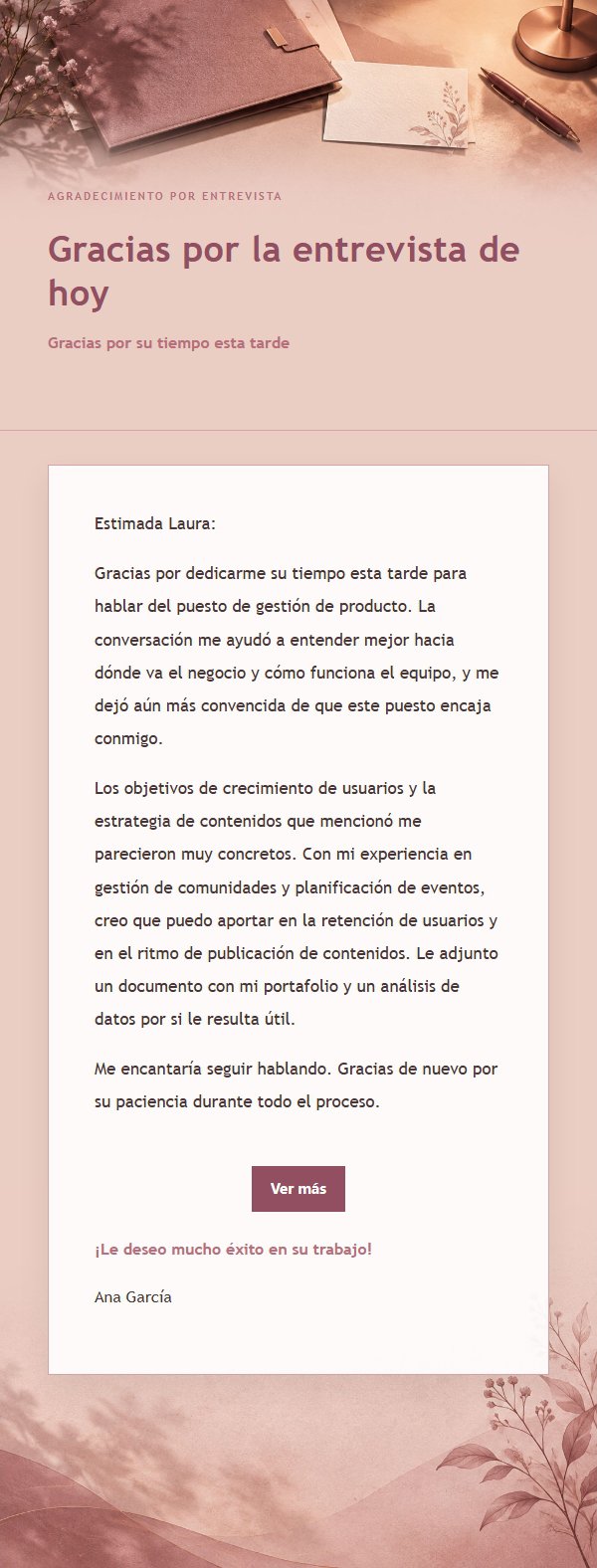 Carta de Agradecimiento Post-Entrevista Estilo Editorial Rosa