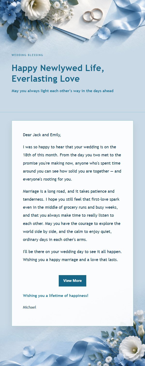 Cobalt Teal Wedding Blessing Email