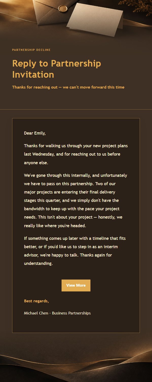 Charcoal Amber Polite Decline Email