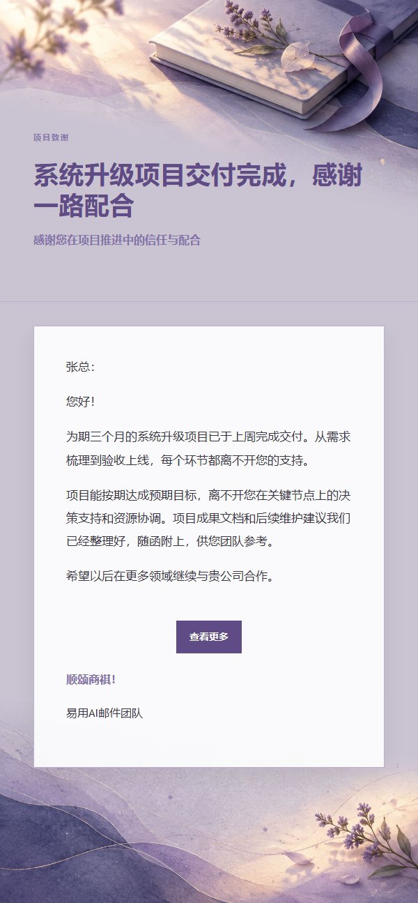 丁香墨色项目完成致谢邮件