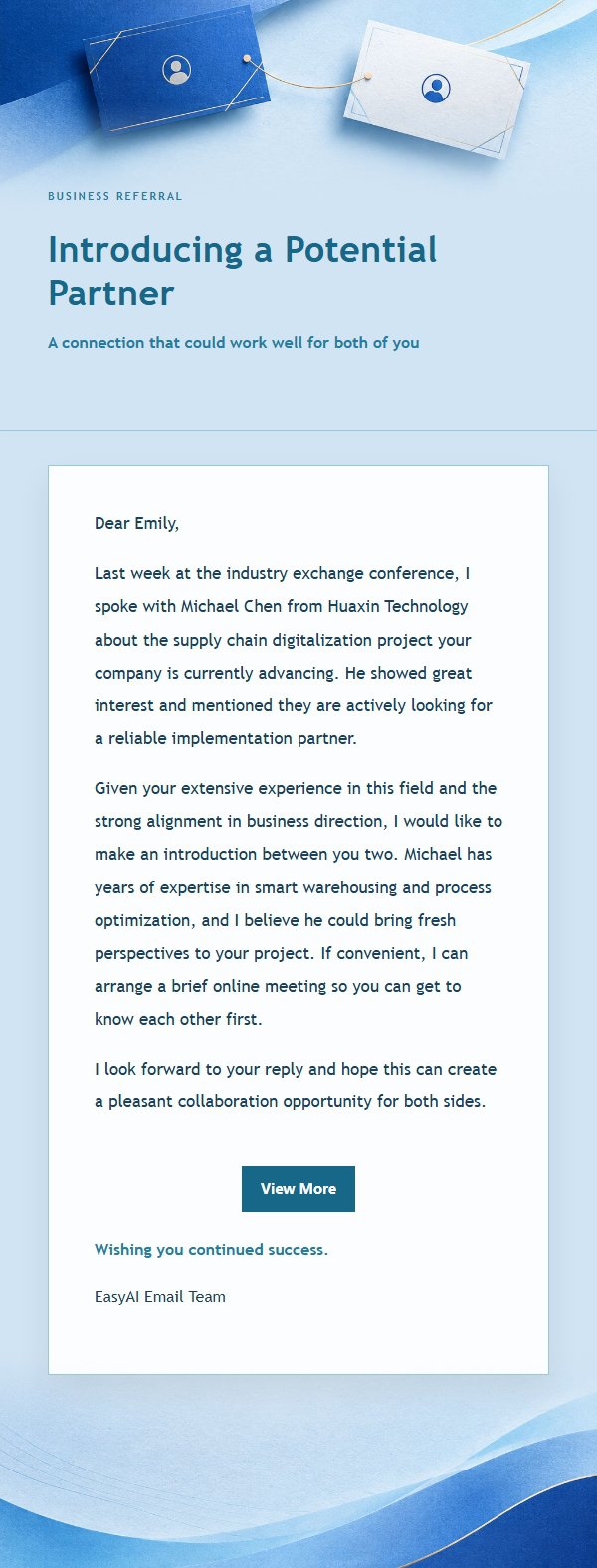 Cobalt Teal Business Referral Email