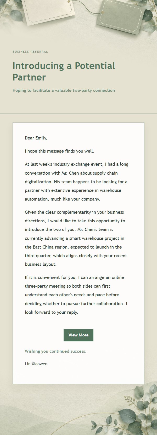 Sage & Ivory Business Referral Email