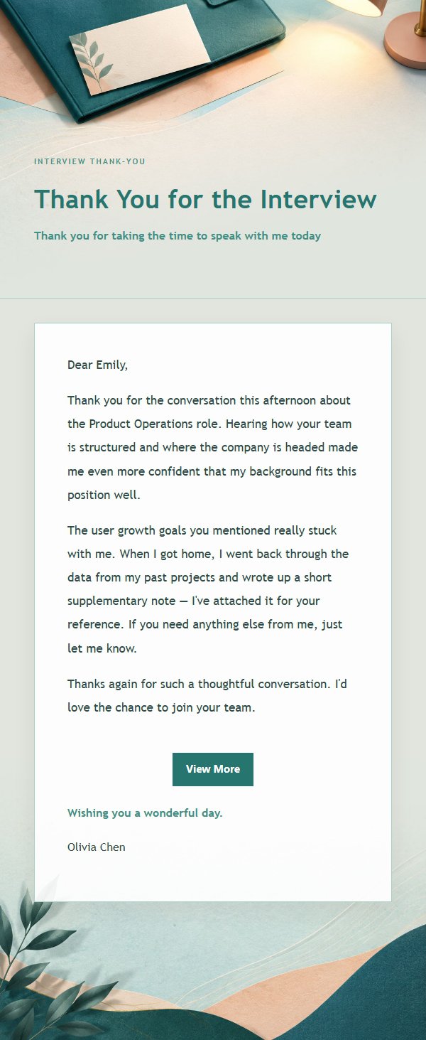 Peach & Teal Post-Interview Thank-You Email
